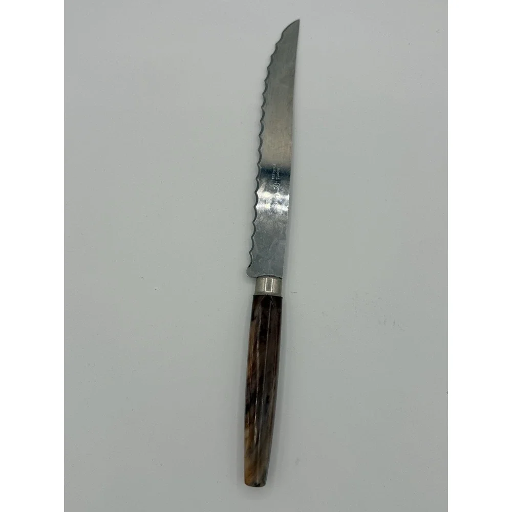 Vintage Regent Sheffield England Bread Knife Serrated Faux Horn Handle 12